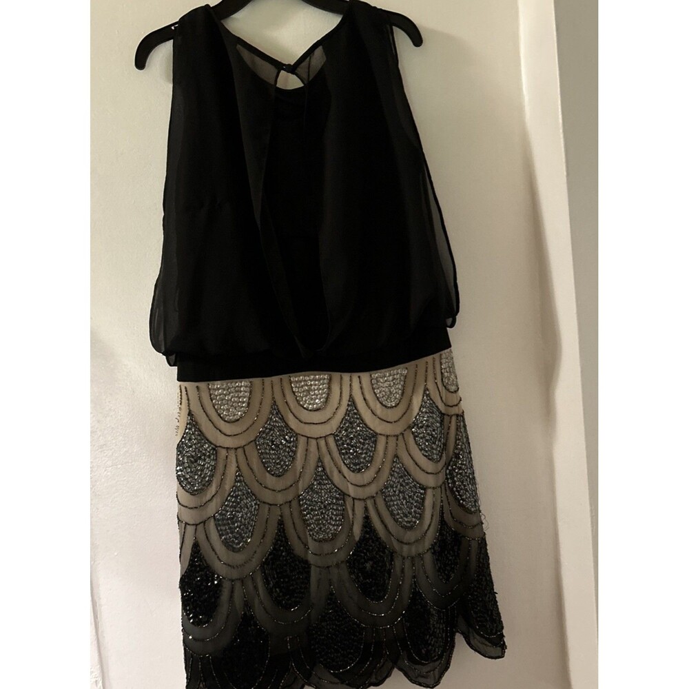 Lotus Threads Women’s Black Sleeveless mini dress Ombré sequined skirt sz 6